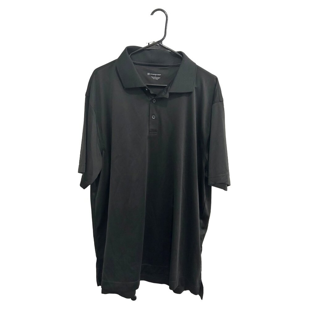 Harriton Mens XLT Black Polo Shirt Moisture-Wicking 100% Polyester Casual